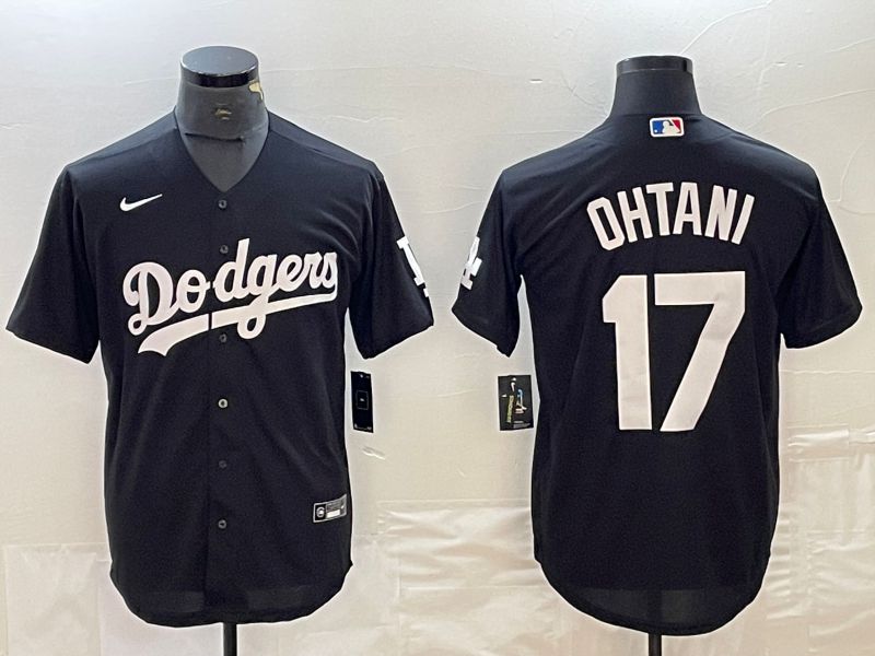 Men Los Angeles Dodgers 17 Ohtani Black Nike Game MLB Jersey style 4
